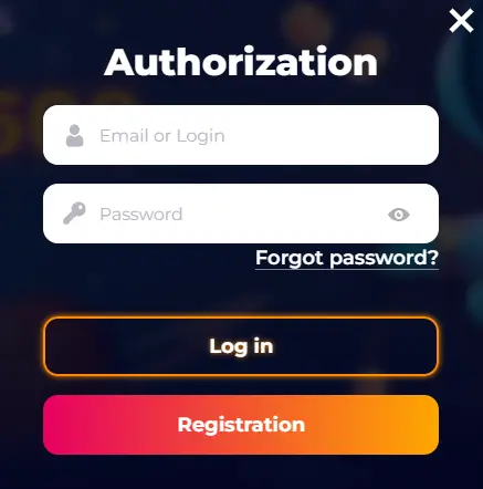 Cosmicslot casino authorization form. Write your login amd password